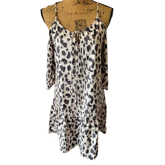 🍒 2/$20 🍒 Small NWT Black & White Cheetah Print Boho Dress, Spaghetti Strap - Picture 1 of 7